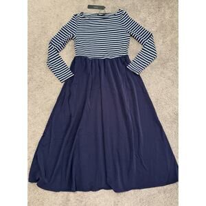 Navy White Stripe Boat Neck Striped Dress Allegra K Medium NWT